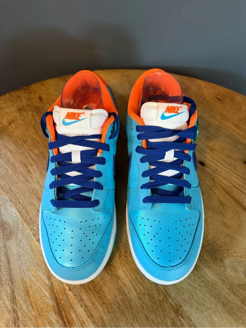 Nike Men’s Turquoise & Navy Low-Top Sneakers with Orange Accents. Size 8. No Box